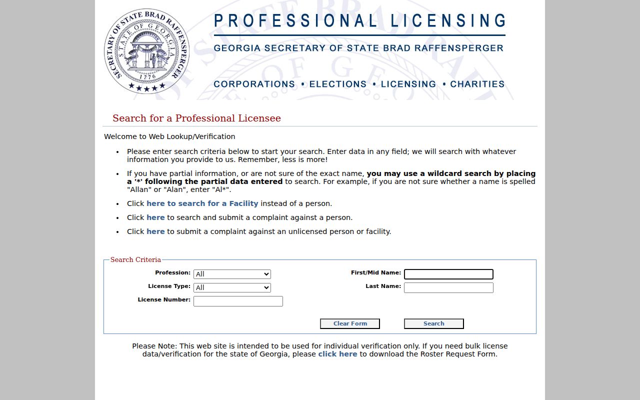 Milton people search using Georgia professional license verification