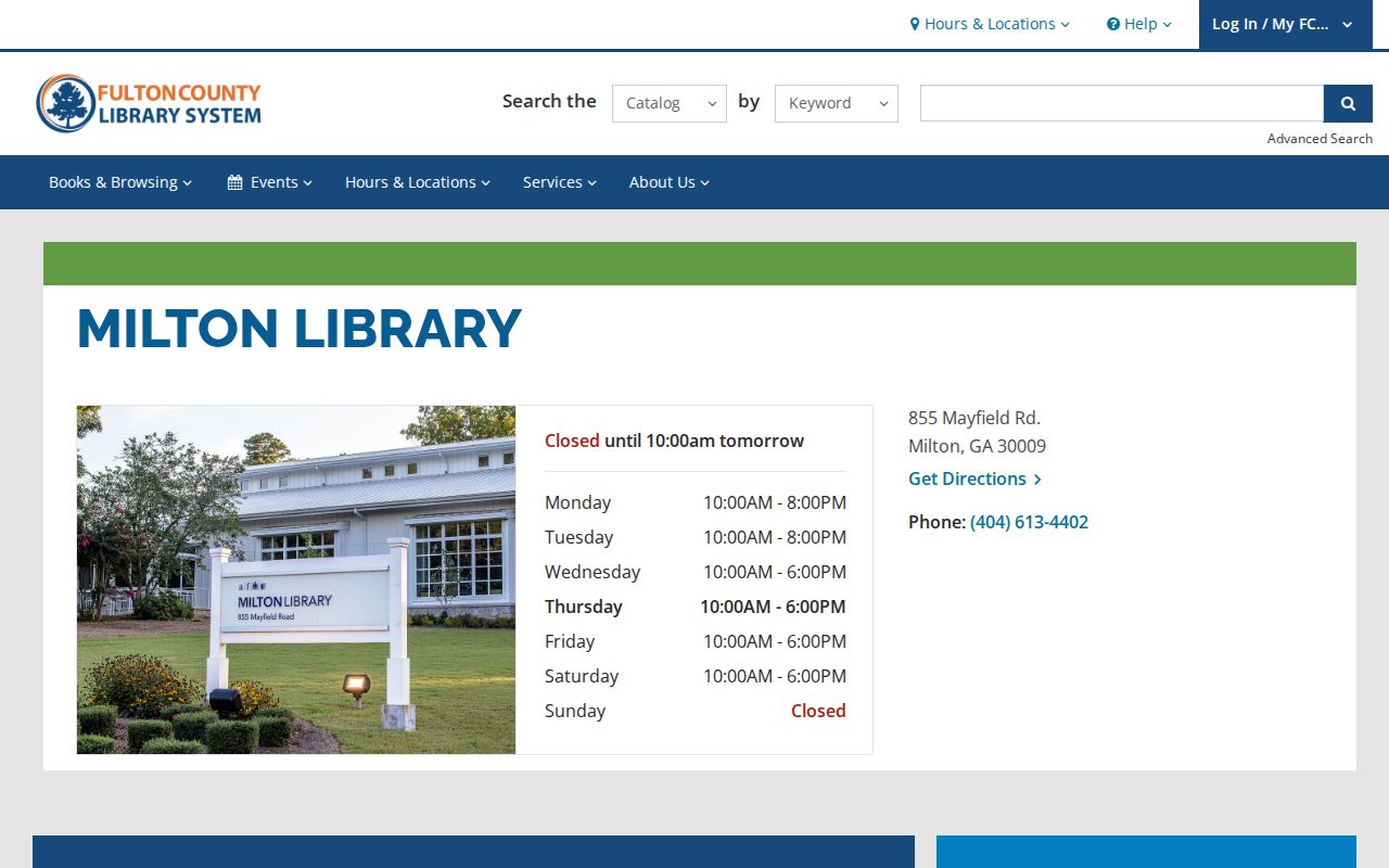 Milton people directories screenshot of Milton Library resources