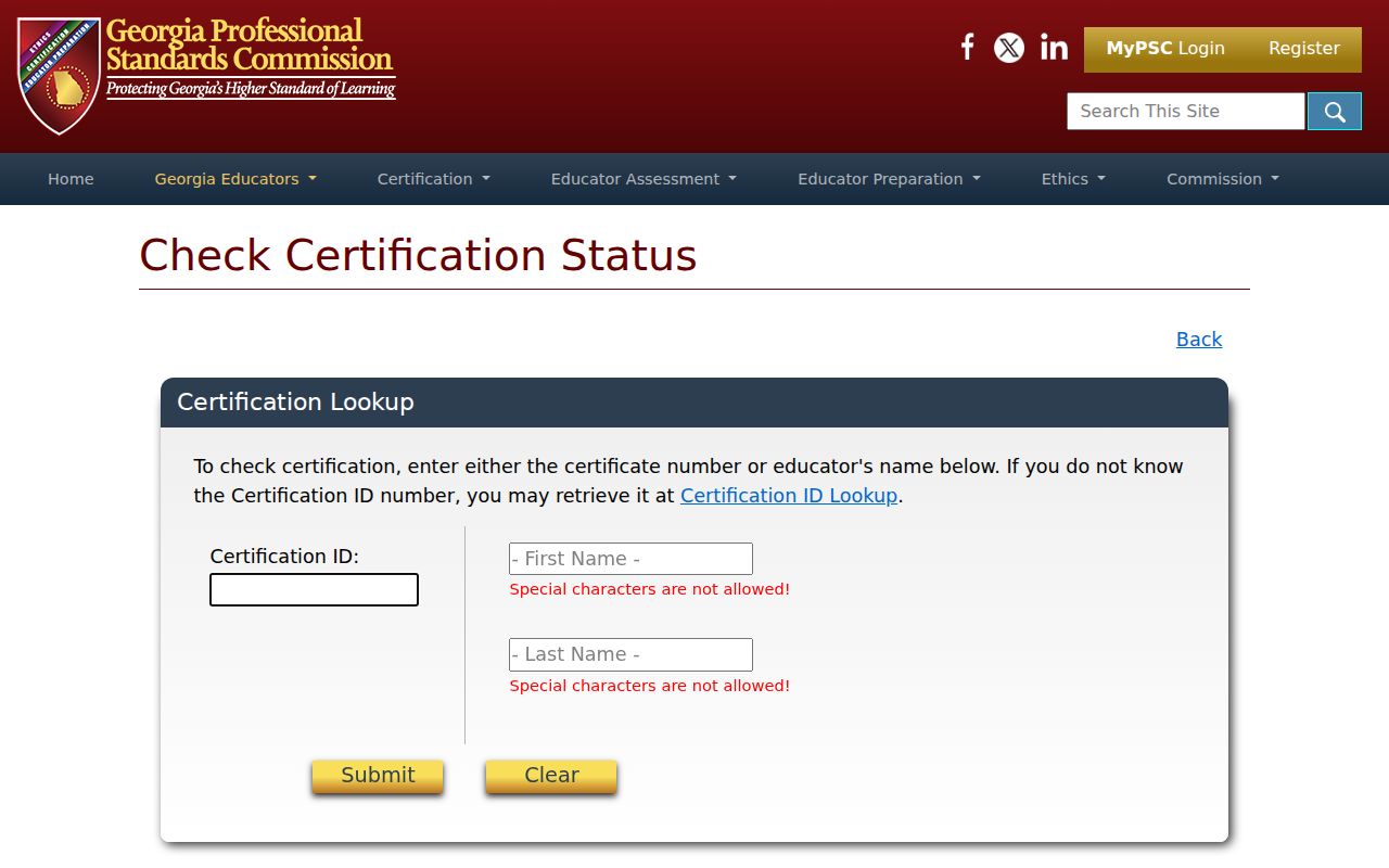 Milton people directories view of Georgia educator certificate lookup