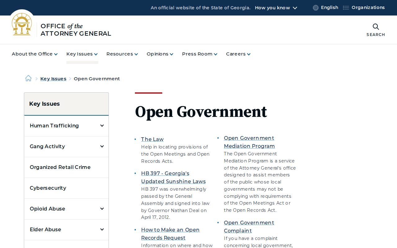 Georgia open government guidance for Milton public records