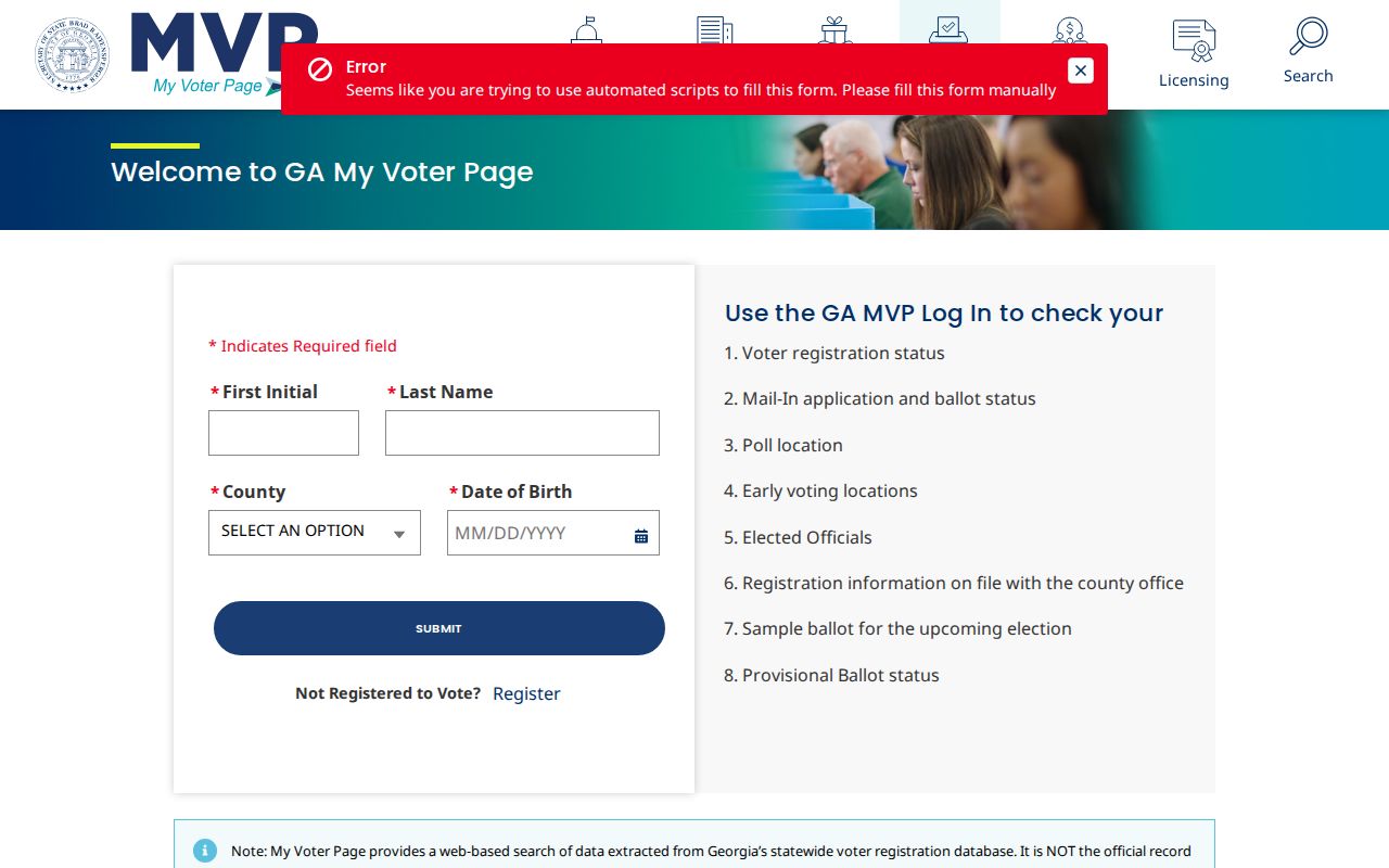 Milton voter registration records lookup on Georgia My Voter Page